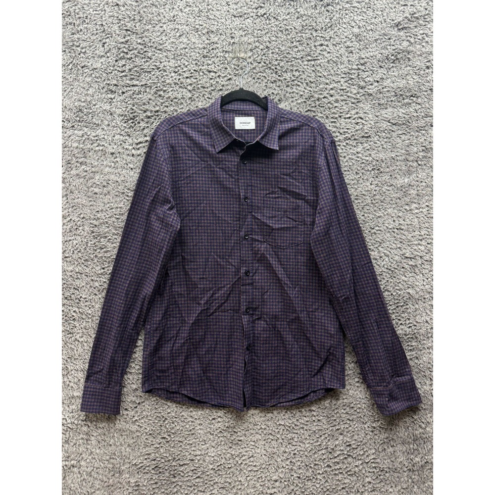 Dondup Cotton Plaid Button Up Long Sleeve Shirt Purple Mens Size L‎